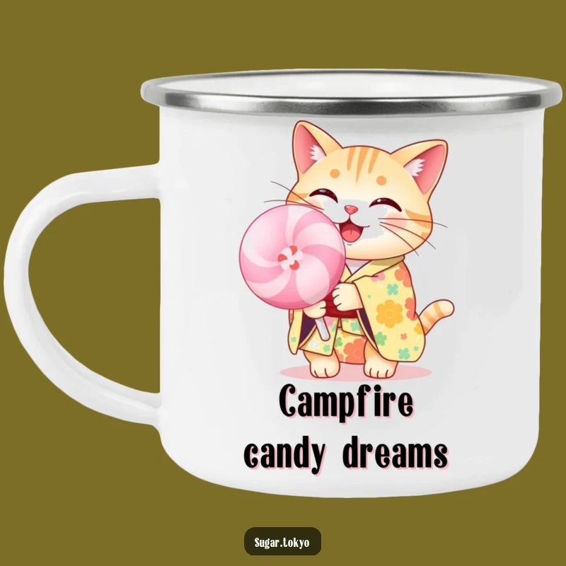 Funny Cheerful Cat Lollipop Kimono Camping Mug - Durable and Hilarious Outdoor Companion