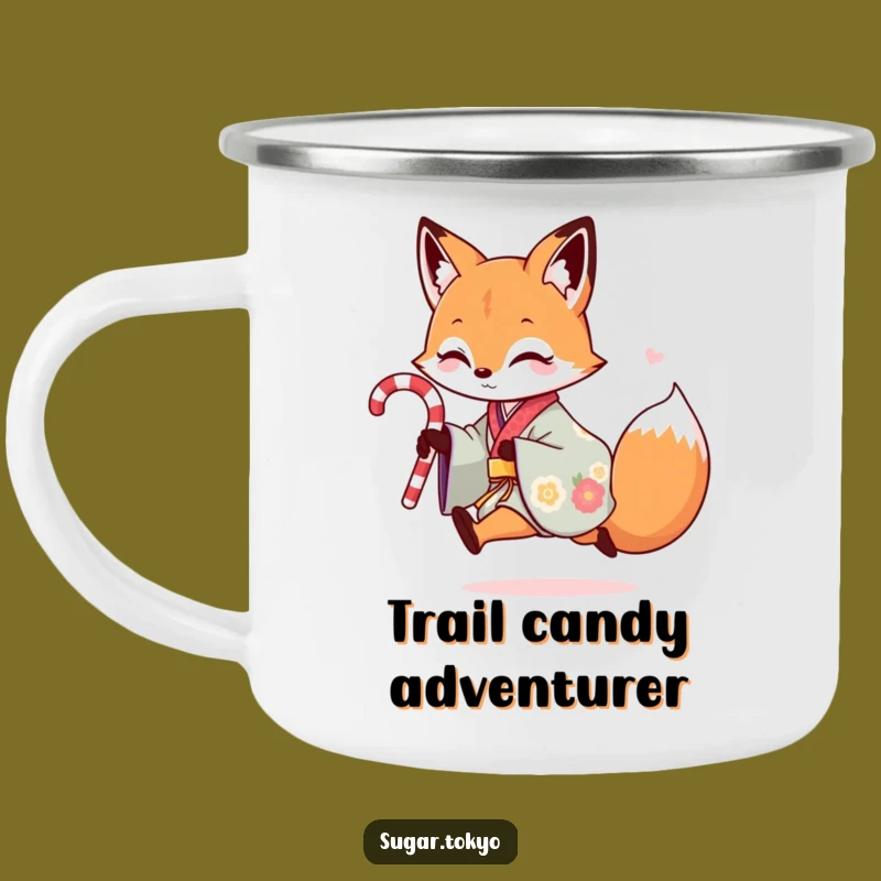 Funny Fox Kimono Camping Mug: Adventure Fox with Candy Cane, Fun Funny Gift