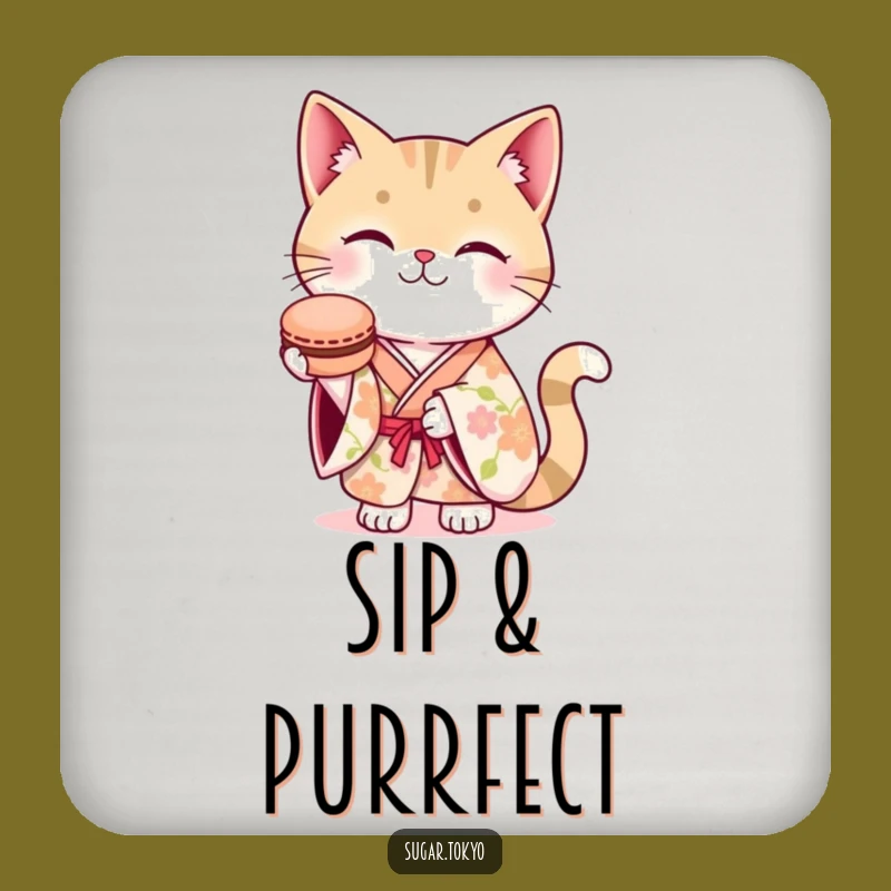 Funny Cat Kimono Macaron Coasters - Protect Surfaces Hilariously!