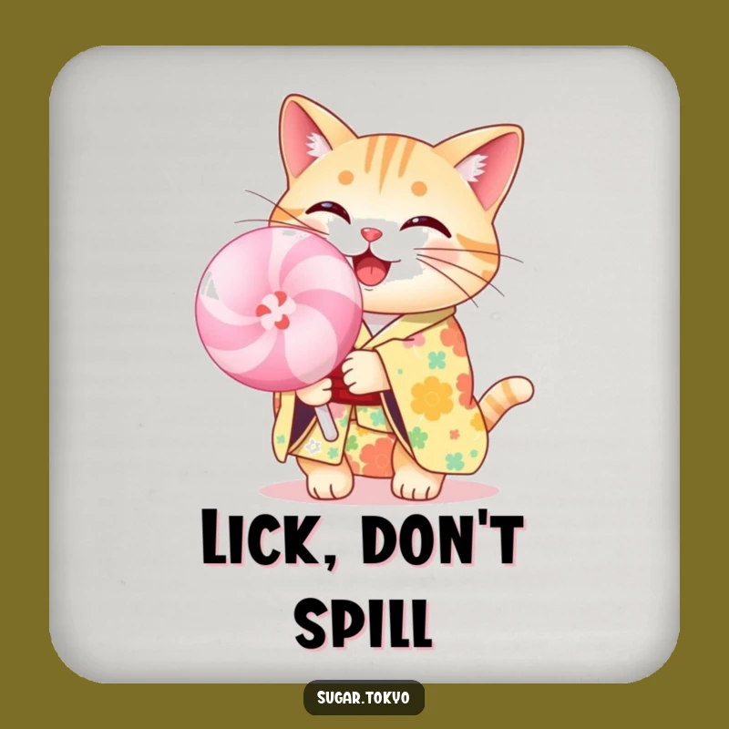 Funny Cheerful Cat Lollipop Kimono Coaster - Sweet and Hilarious Table Protector