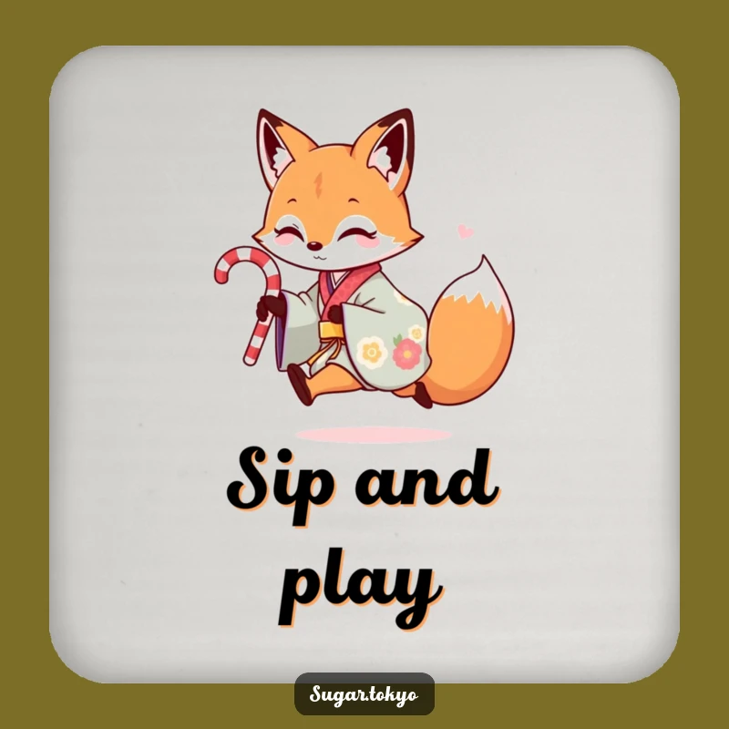 Funny Fox Kimono Coaster: Protect Surface with Playful Fox, Cute Funny Gift