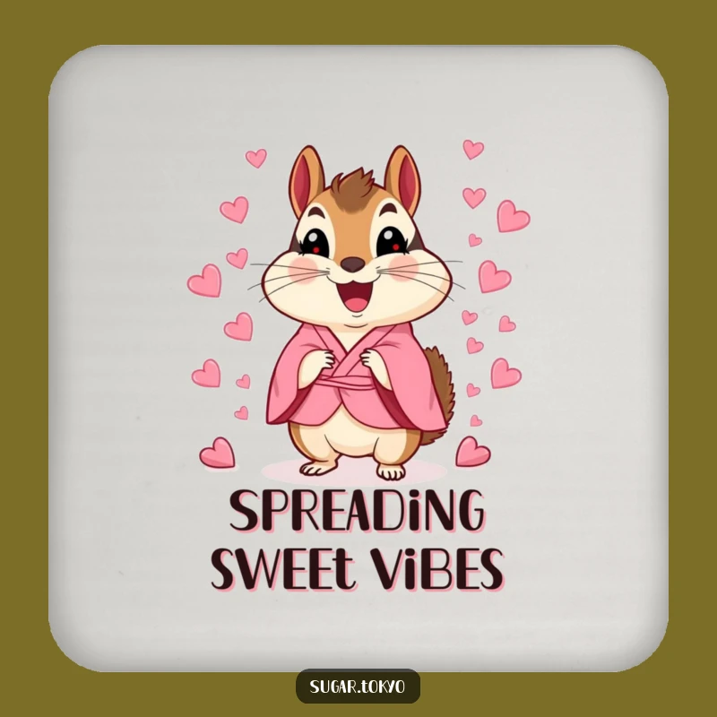 Funny Chipmunk Kimono Coaster - Cute Candy Heart Scatter Drink Protector Gift!