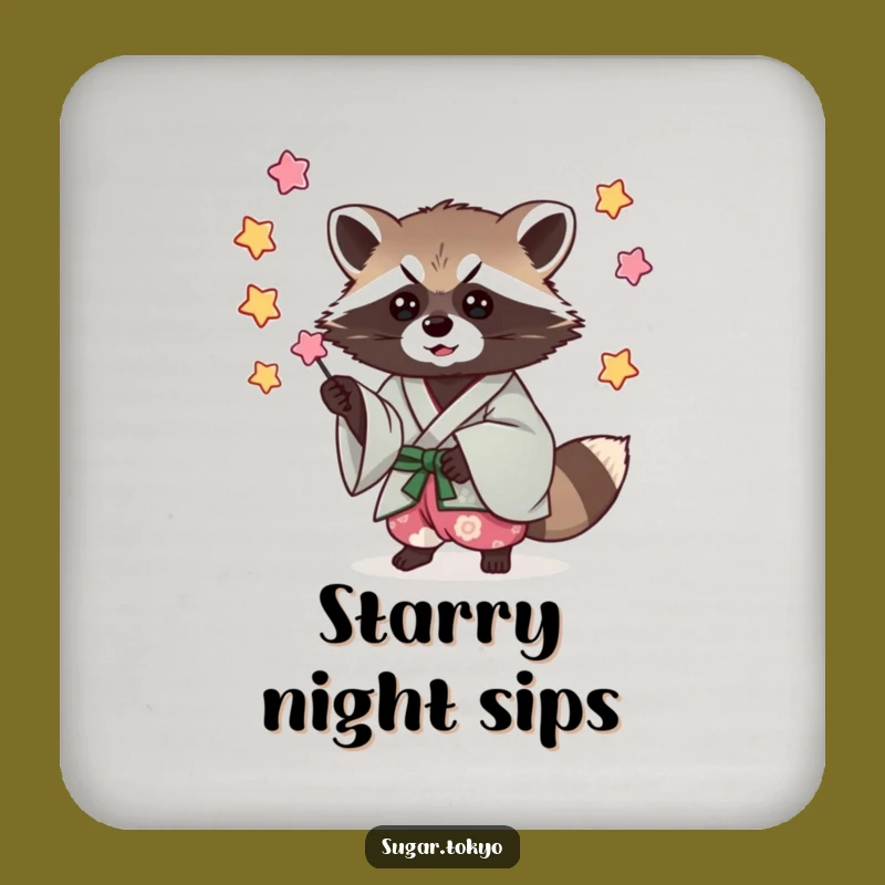 Funny Raccoon Kimono Coasters - Protect Surfaces with Style!