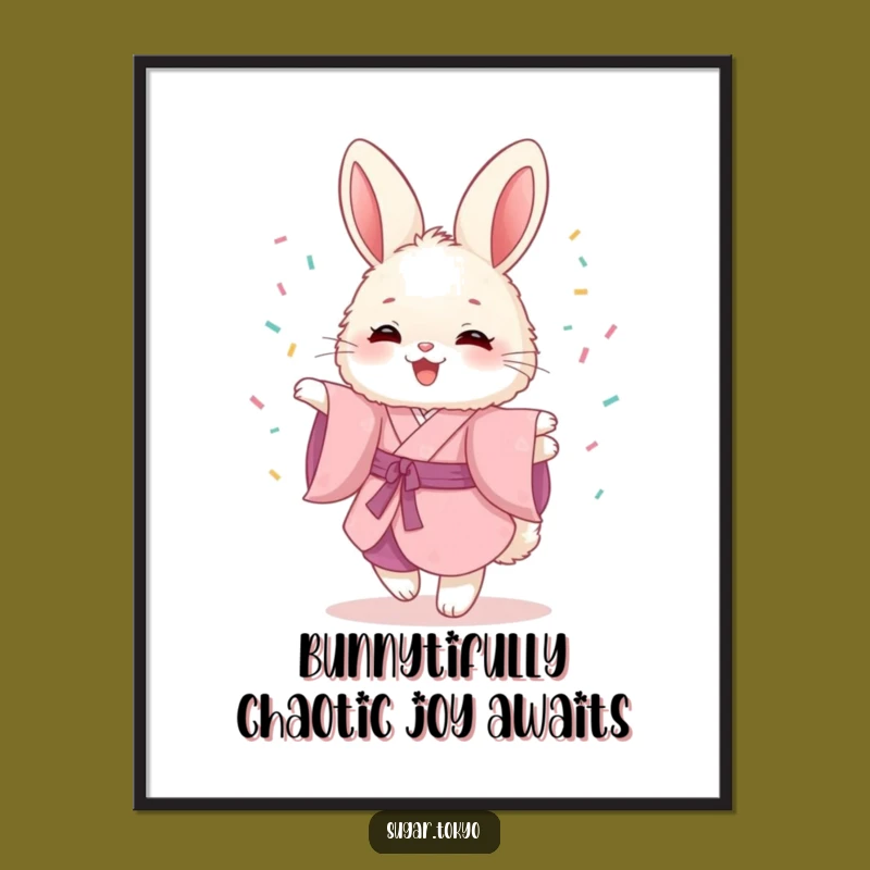 Free Printable Wall Art: Bunny in Pink Kimono Twirling Sprinkles - Funny Downloadable Decor