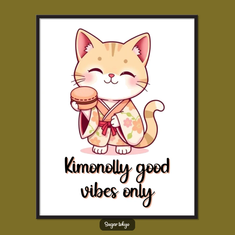Free Printable Wall Art: Smiling Cat Kimono Macaron Pop Art - Funny Downloadable Decor