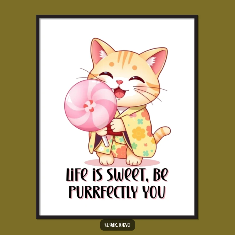 Funny Free Printable Wall Art Cat: Lollipop Sweetness Downloadable Decor
