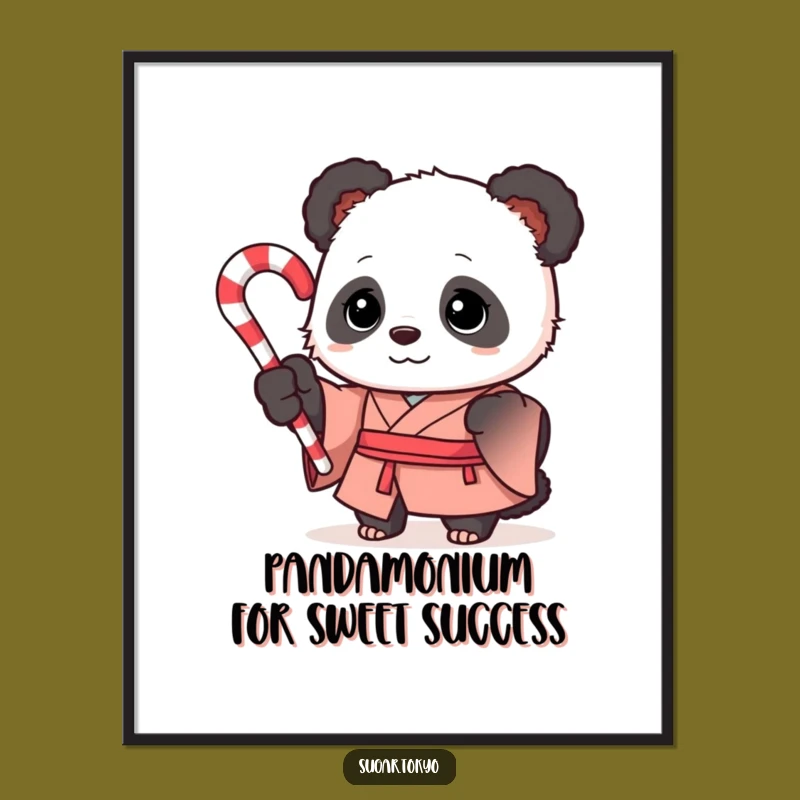 Funny Free Printable Wall Art Panda: Candy Cane Delight Downloadable