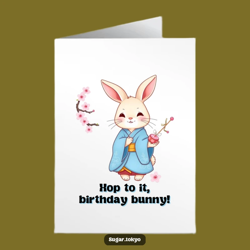 Free Printable Birthday Card Rabbit: Cherry Blossom Sweetness Downloadable
