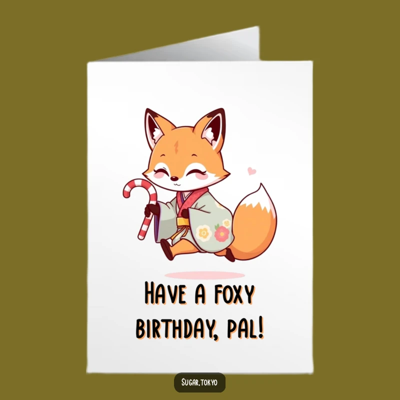 Free Printable Birthday Card: Fox with Candy Cane Kimono Fun