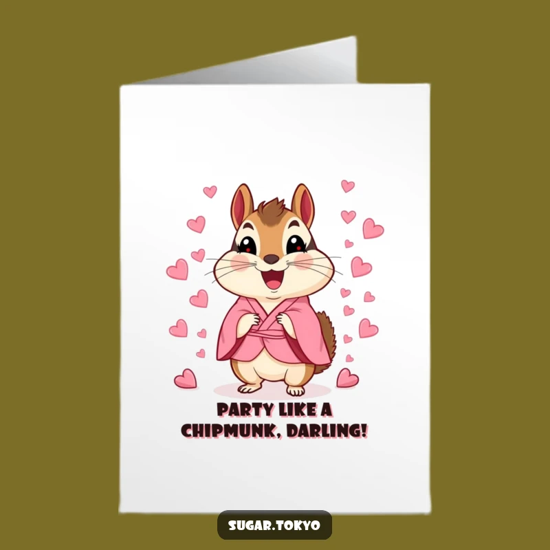 Free Printable Birthday Card: Funny Chipmunk Kimono Candy Heart Confetti Downloadable Gift