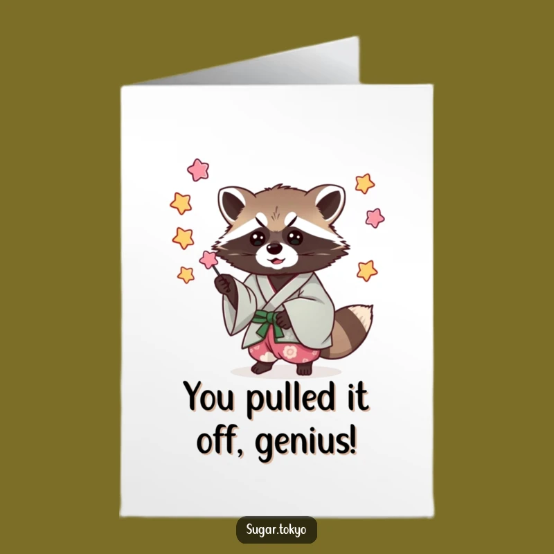 Free Printable Congrats Card: Raccoon Kimono & Candy Stars - Funny Downloadable Success