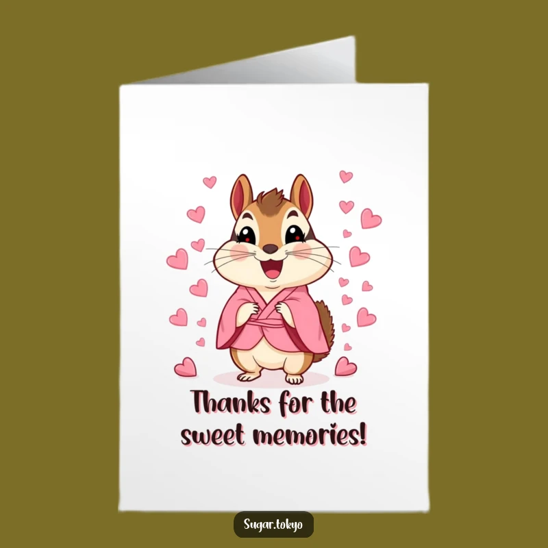 Free Printable Thank You Card: Funny Chipmunk Kimono Candy Heart Confetti Downloadable Gift