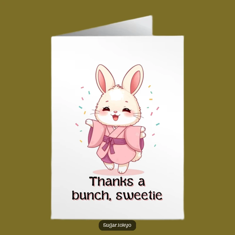 Free Printable Thank You Card: Bunny in Pink Kimono - Funny Downloadable Gratitude
