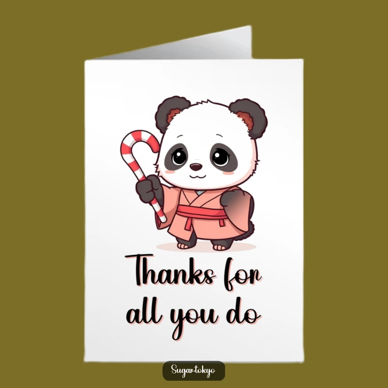 Free Printable Thank You Card Panda: Candy Cane Gratitude Downloadable