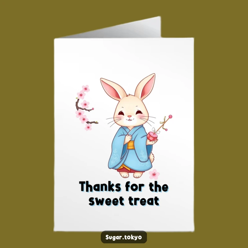 Free Printable Thank You Card Rabbit: Cherry Blossom Gratitude Downloadable