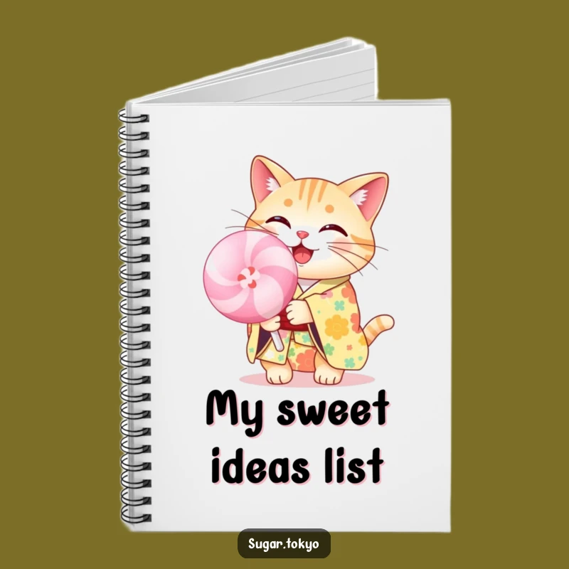 Funny Cheerful Cat Lollipop Kimono Notebook - Inspiring and Hilarious Journal